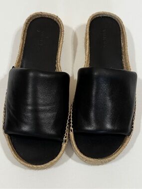 Vince Leather Espadrille Platform Slide Sandals Size 8.5 Made in Spain